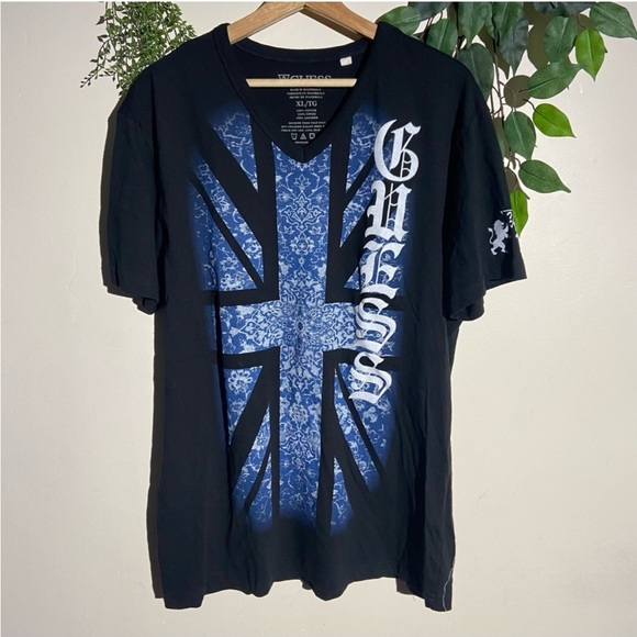 Guess British Flag Bandana Style Graphic Short Sleeve Tee Shirt - Picture 2 of 6